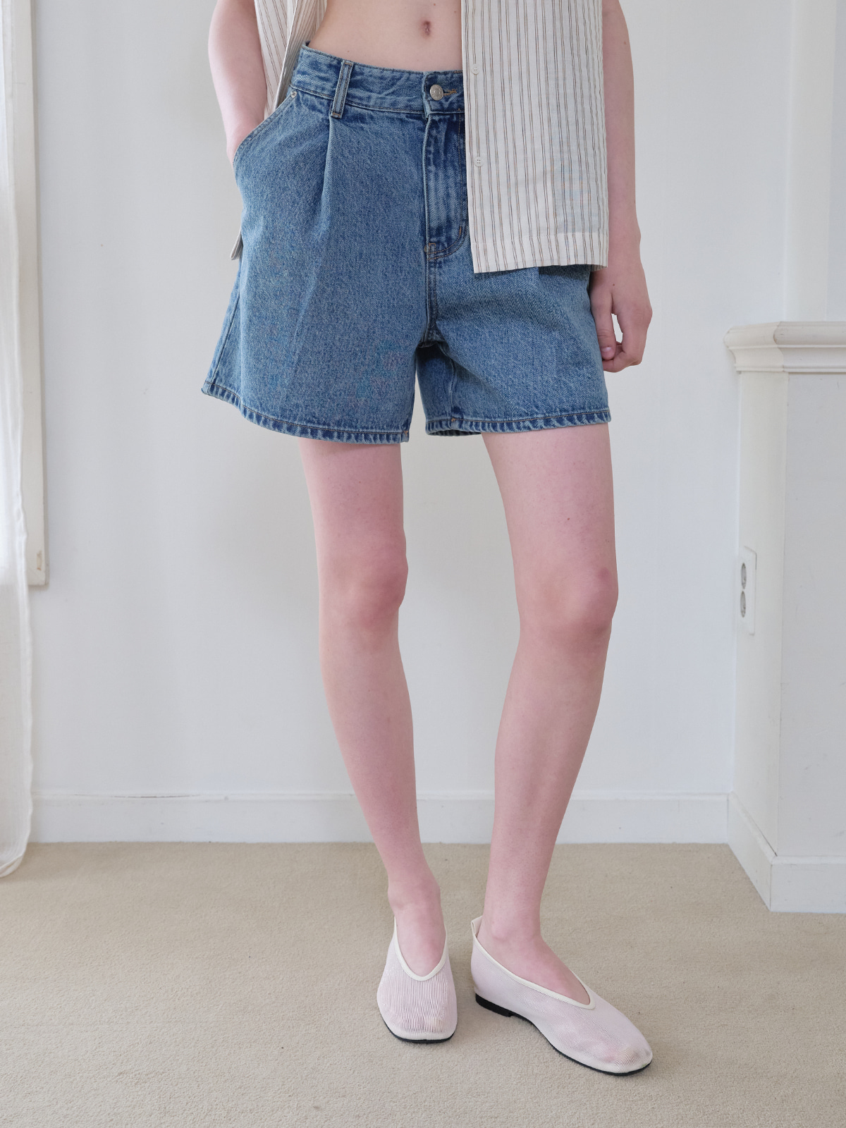 One tuck denim shorts [FRSP08SP02]_Blue