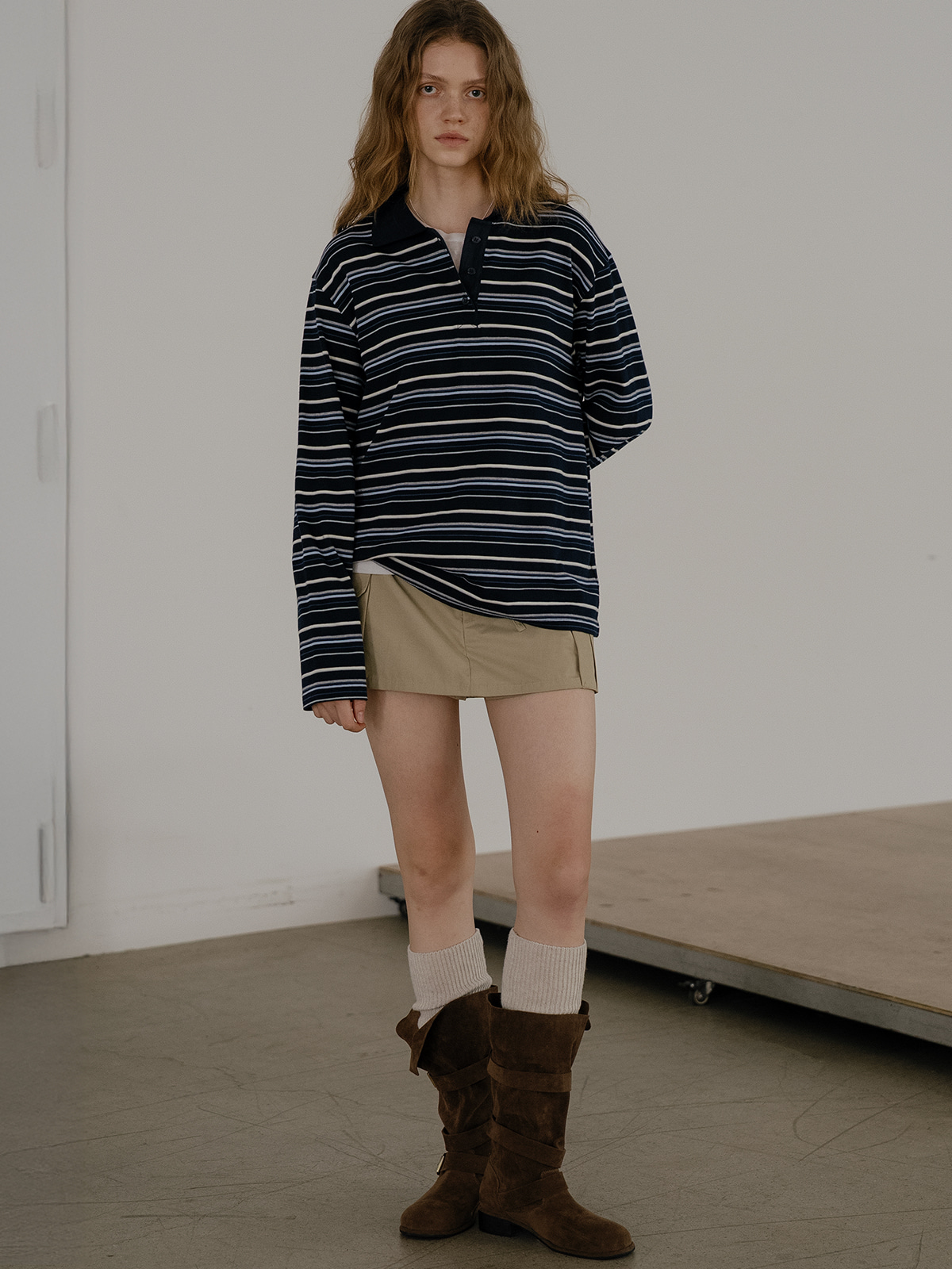 Stripe rugby collar pk t-shirt FRFA01LT02_Navy