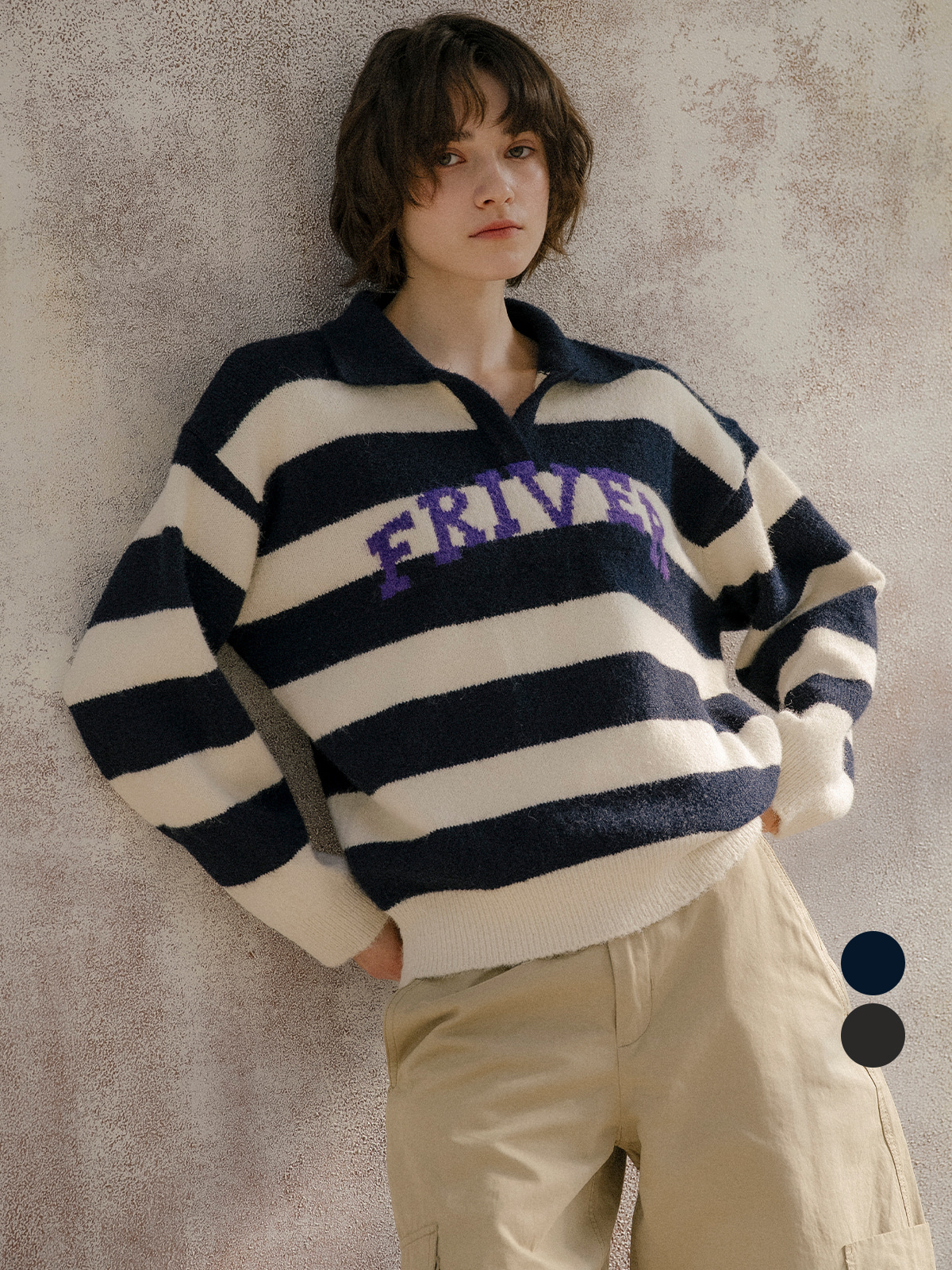 Friver over collar stripe knit [FRFA03NT03]_2color