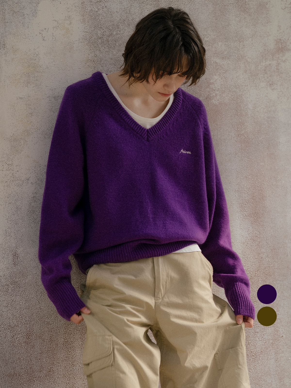Friver wool loose fit v-neck knit [FRFA03NT04]_3color