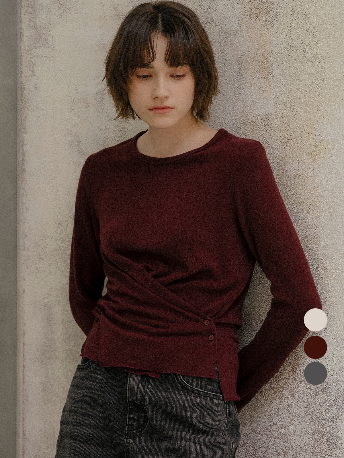 Cross drape button t-shirt [FRFA03LT04]_3color