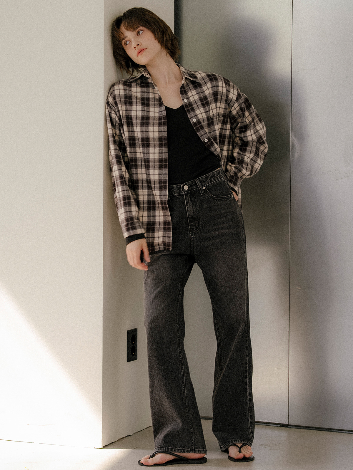 Corduroy vintage washing denim pants [FRFA03DP02]_Black