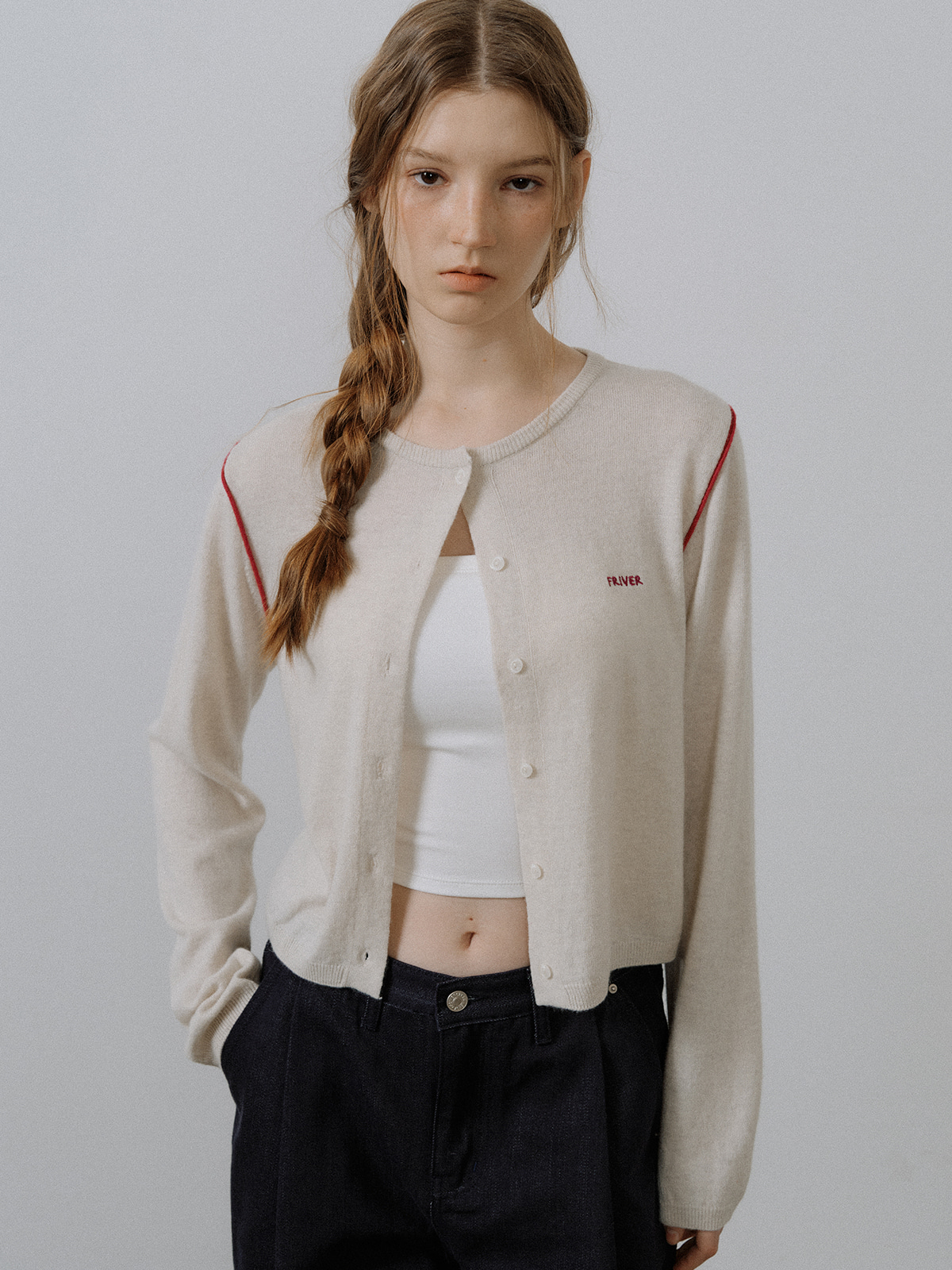 Color point wool knit cardigan [FRSP05CD03]_Oat gray