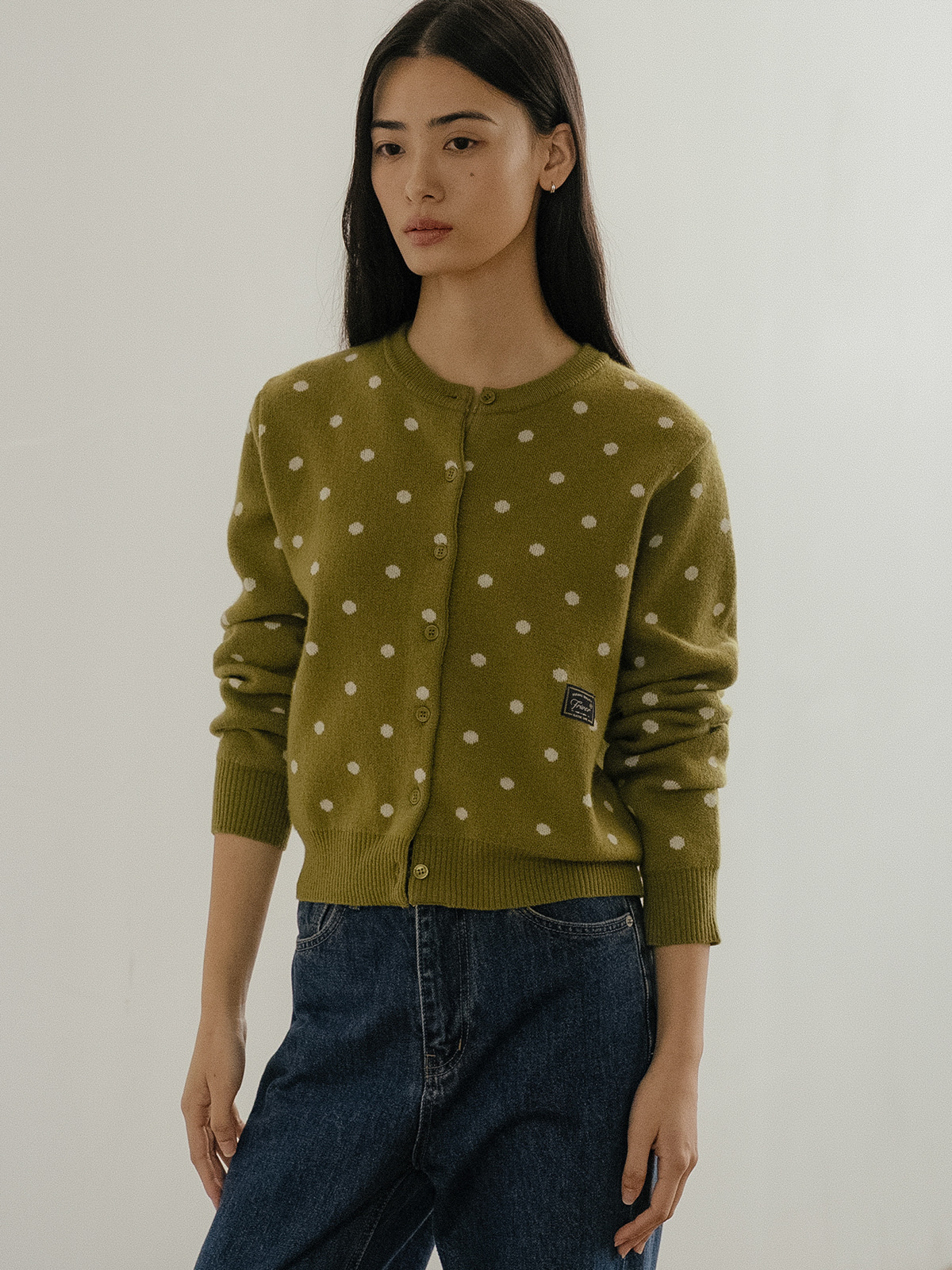 Polka dot pattern cardigan FRFA02CD07_Olive