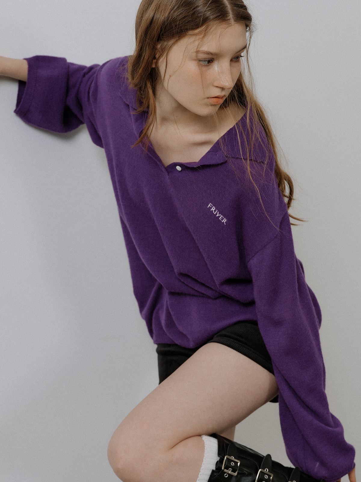 Loose fit collar wool knit [FRSP05NT02]_Violet