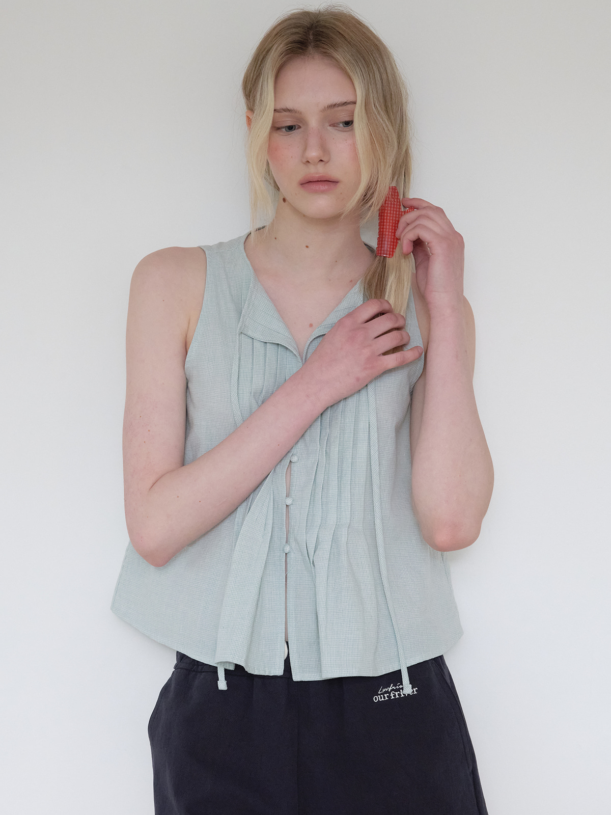 Pintuck tie sleeveless blouse [FRSP08BL05]_Mint