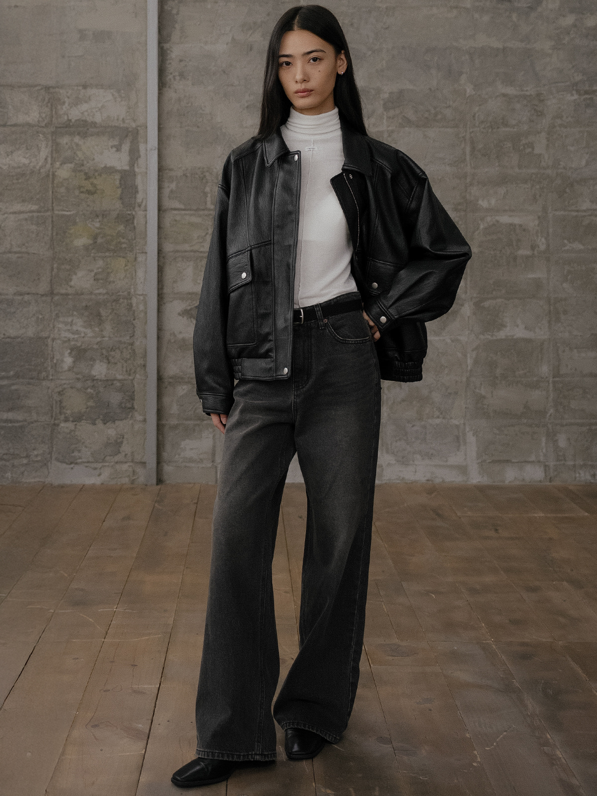 Overfit 2way bomber leather jacket FRFA02JK02_Black