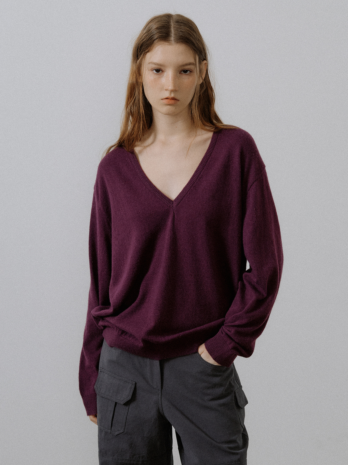 Fine wool deep v-neck knit [FRSP05NT06]_Purple