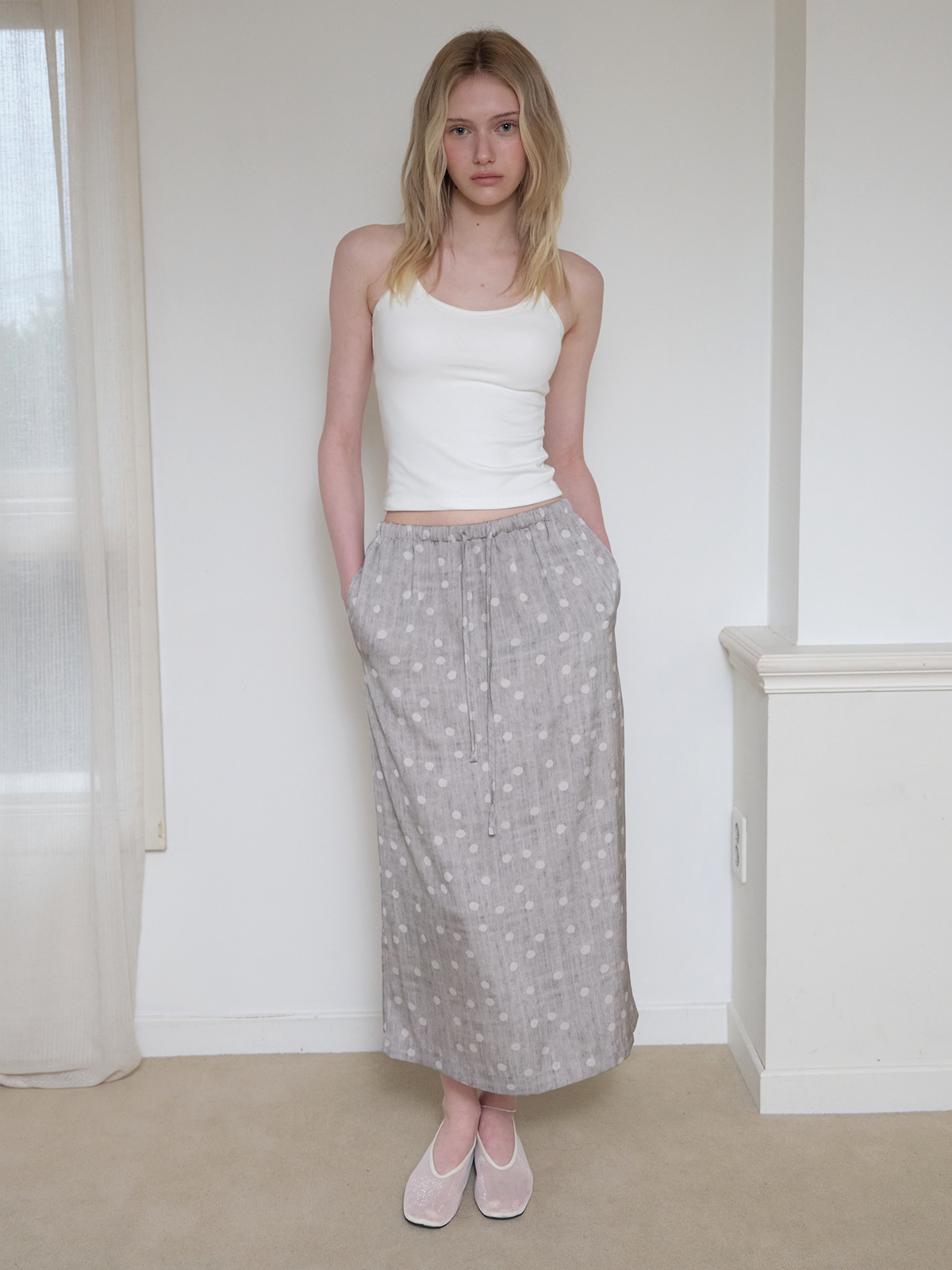 Polka dot banding skirt [FRSP08SK03]_Dark gray