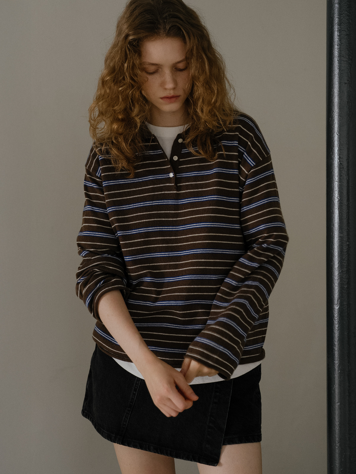 Stripe rugby collar knit FRFA01NT08_Brown | ファッション通販サイト