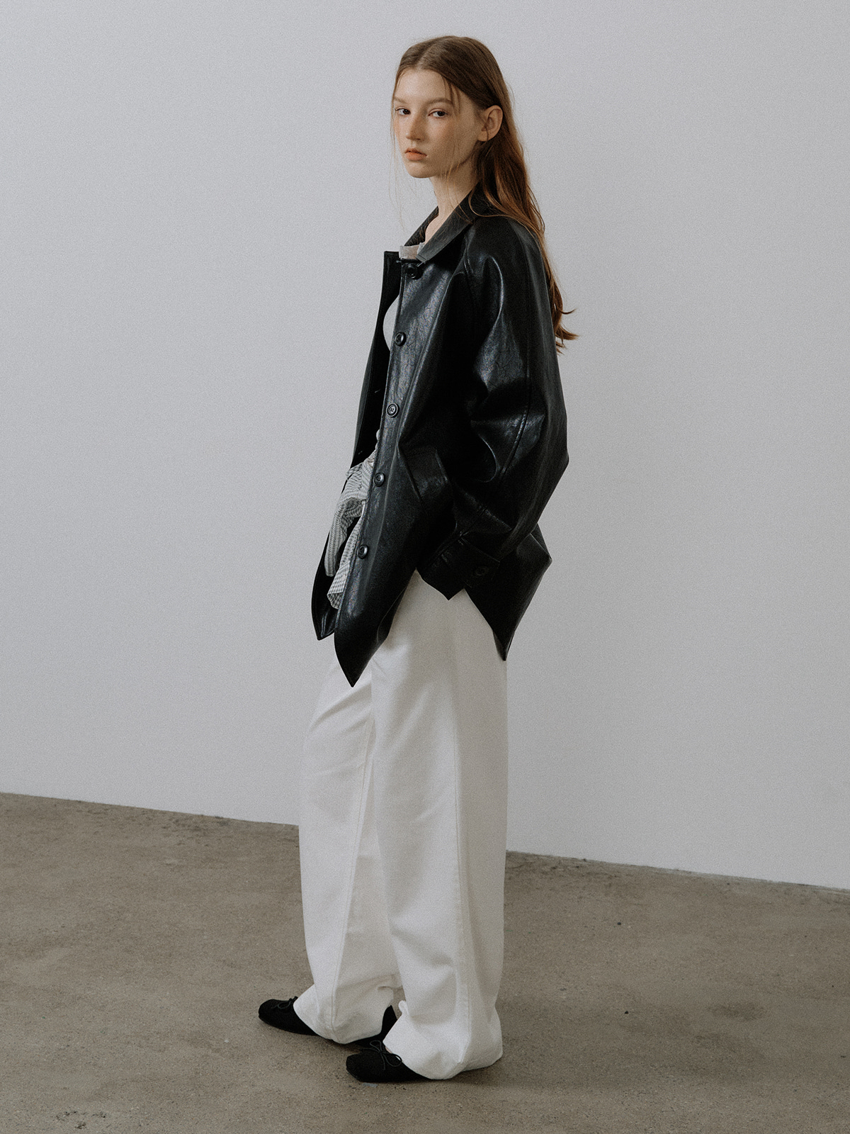 Raglan leather half coat [FRSP05CT02]_Black