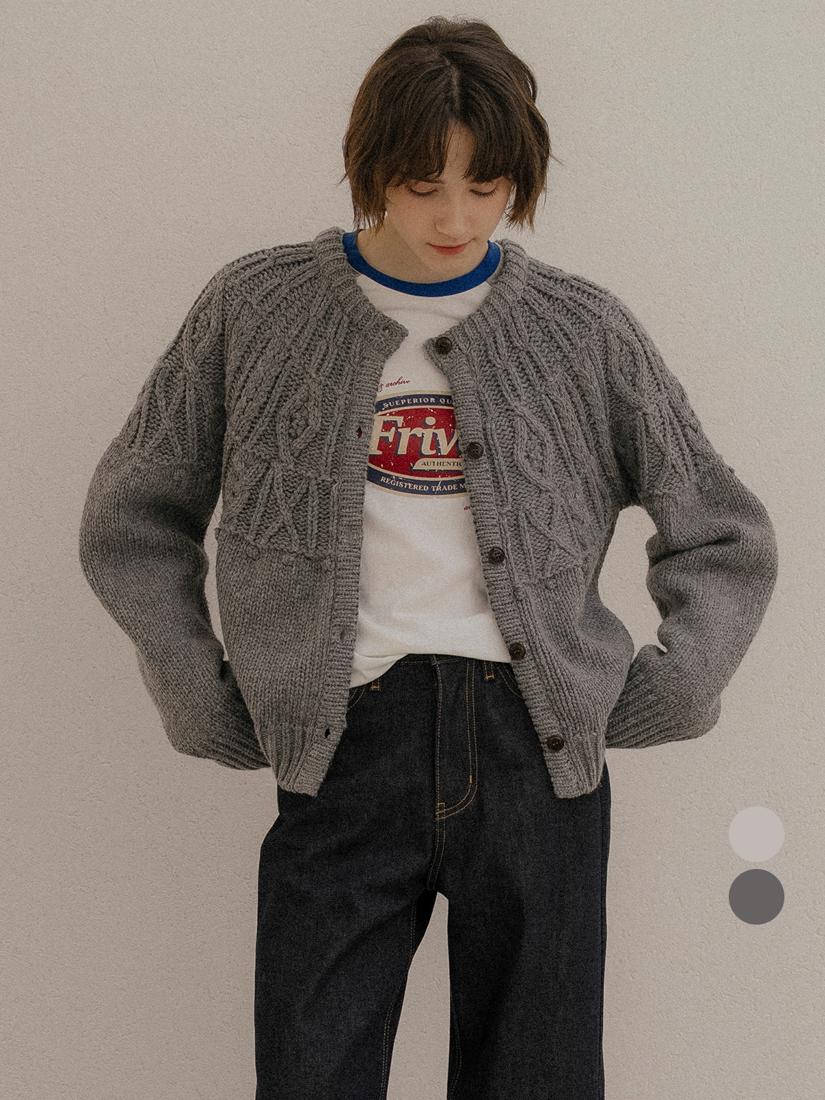 Raglan cable knit cardigan [FRFA03CD07]_2color