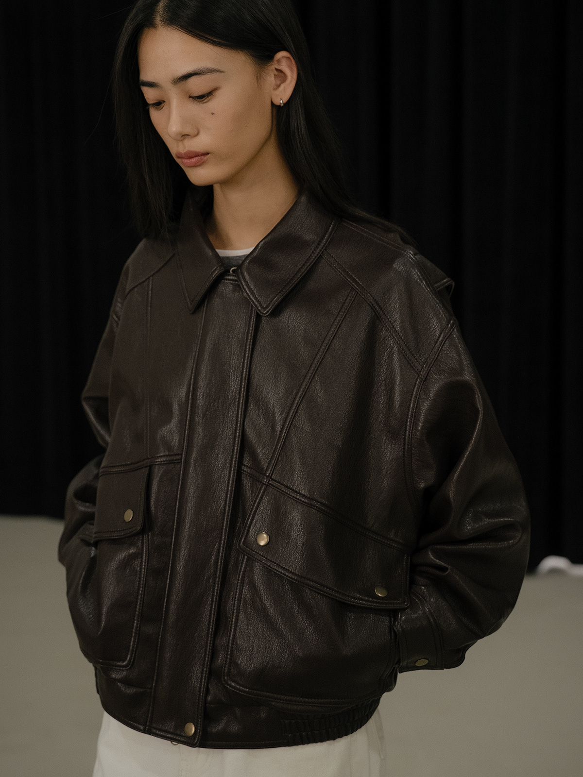 Overfit 2way bomber leather jacket FRFA02JK03_Brown