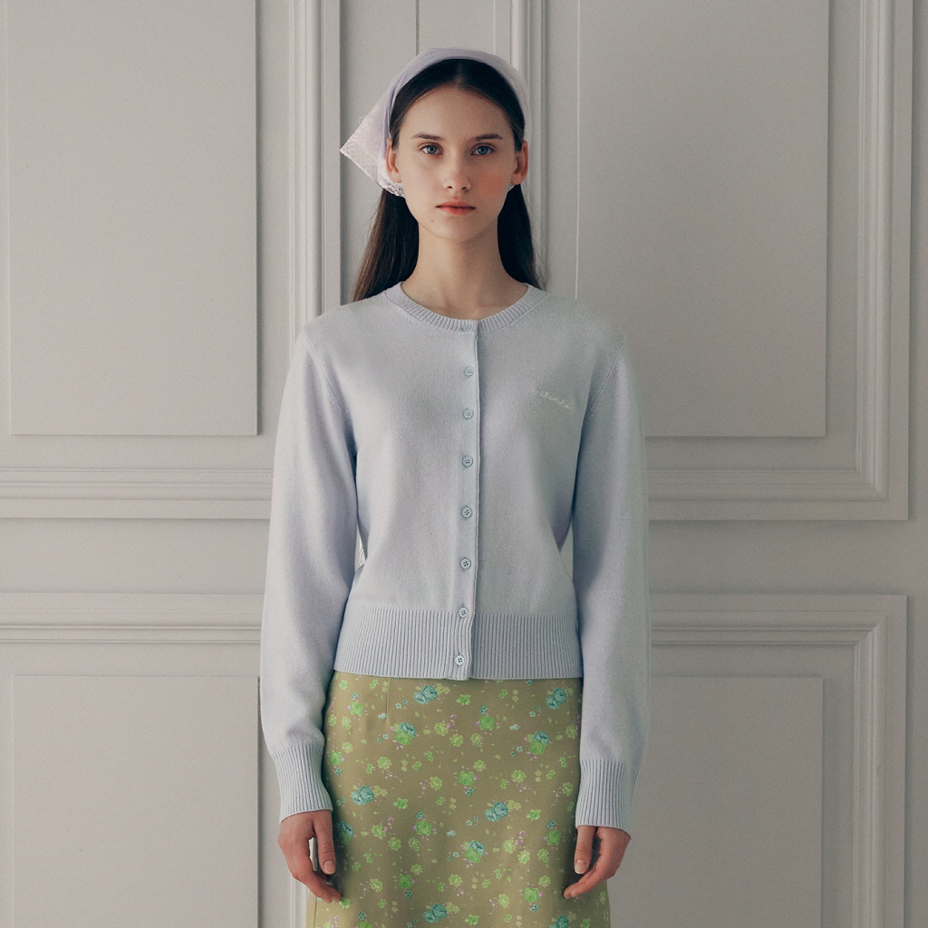 CASHMERE BLENDED BASIC CARDIGAN LIGHT BLUE