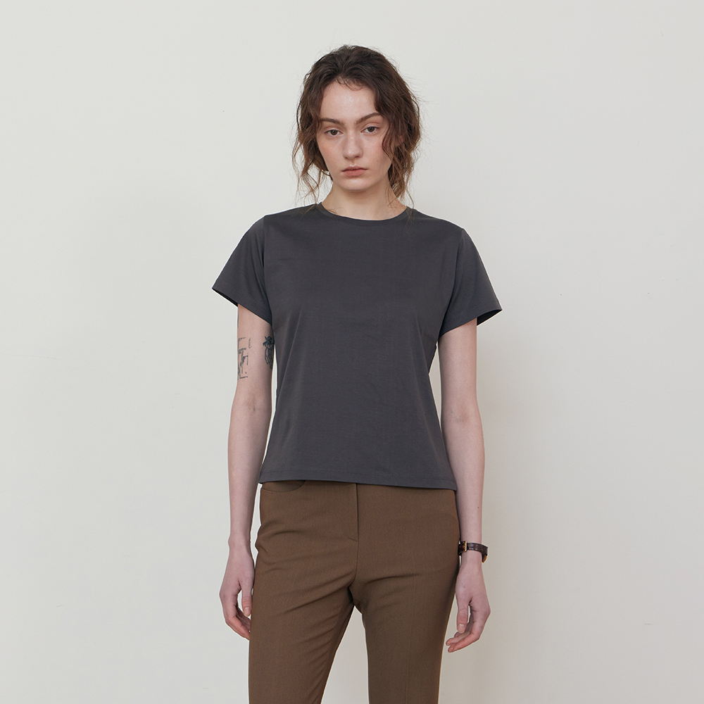 Silket cotton half t-shirt_CHARCOAL