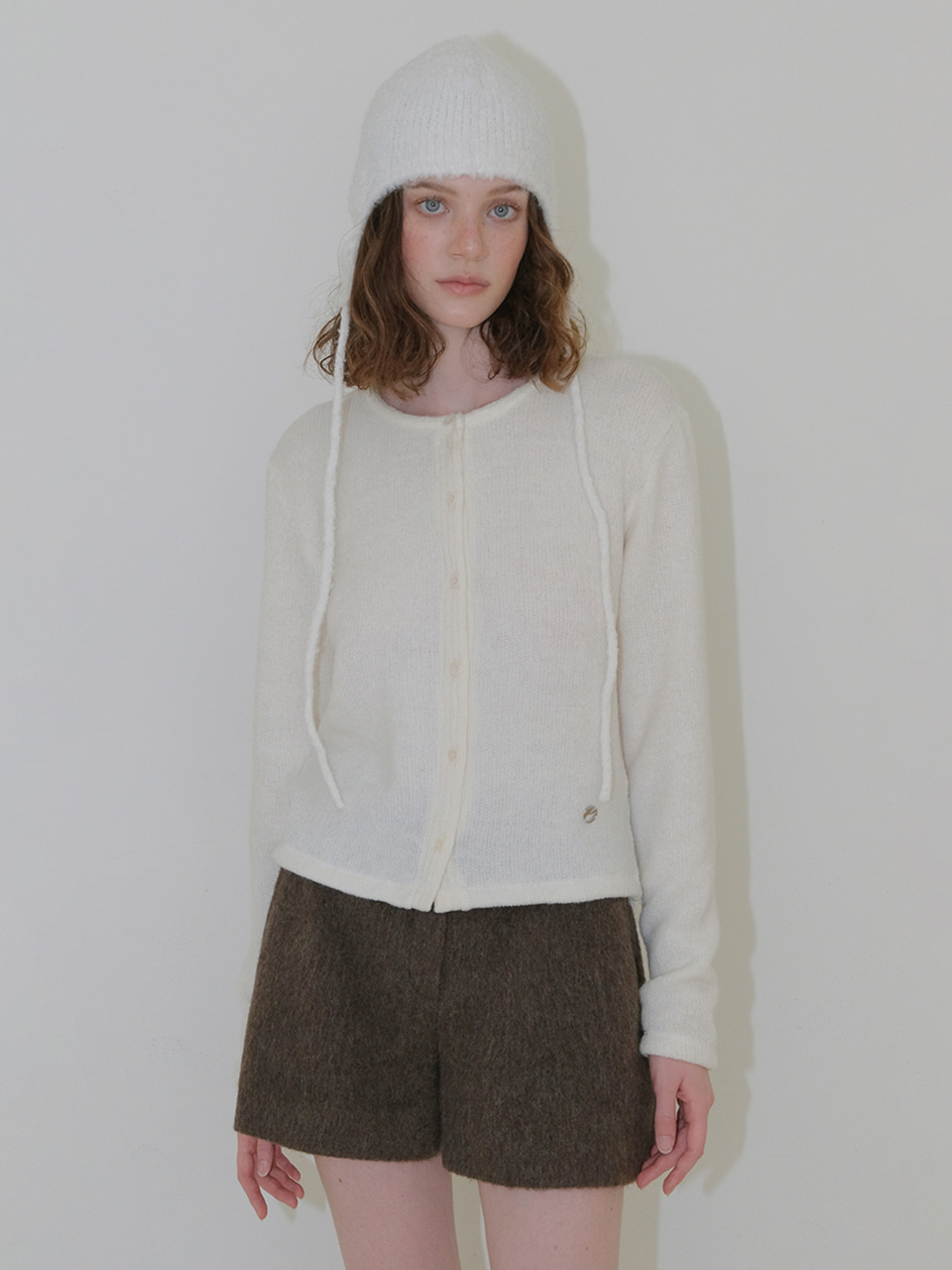 Ribbed Round Cardigan, Cream