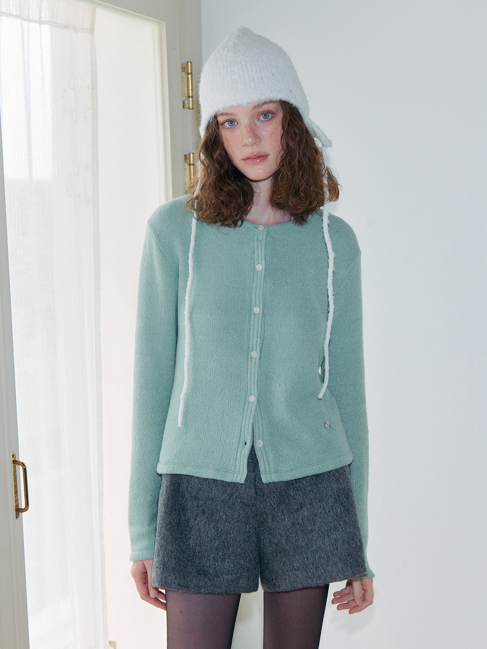 Ribbed Round Cardigan, Mint