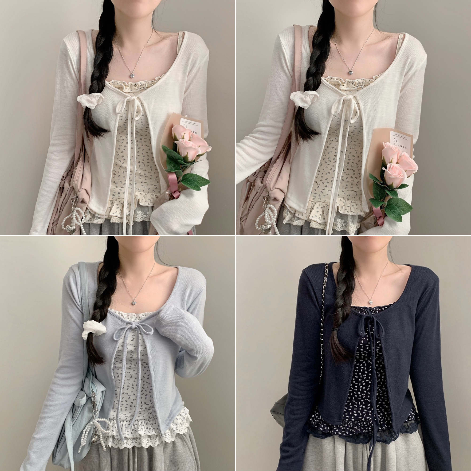 SET](3color)フラワー柄キャミソール&カーディガン | ファッション通販