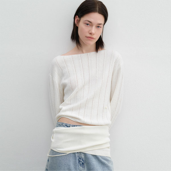 (T-7183)AN BOUCLE CROP BOAT NECK KNIT