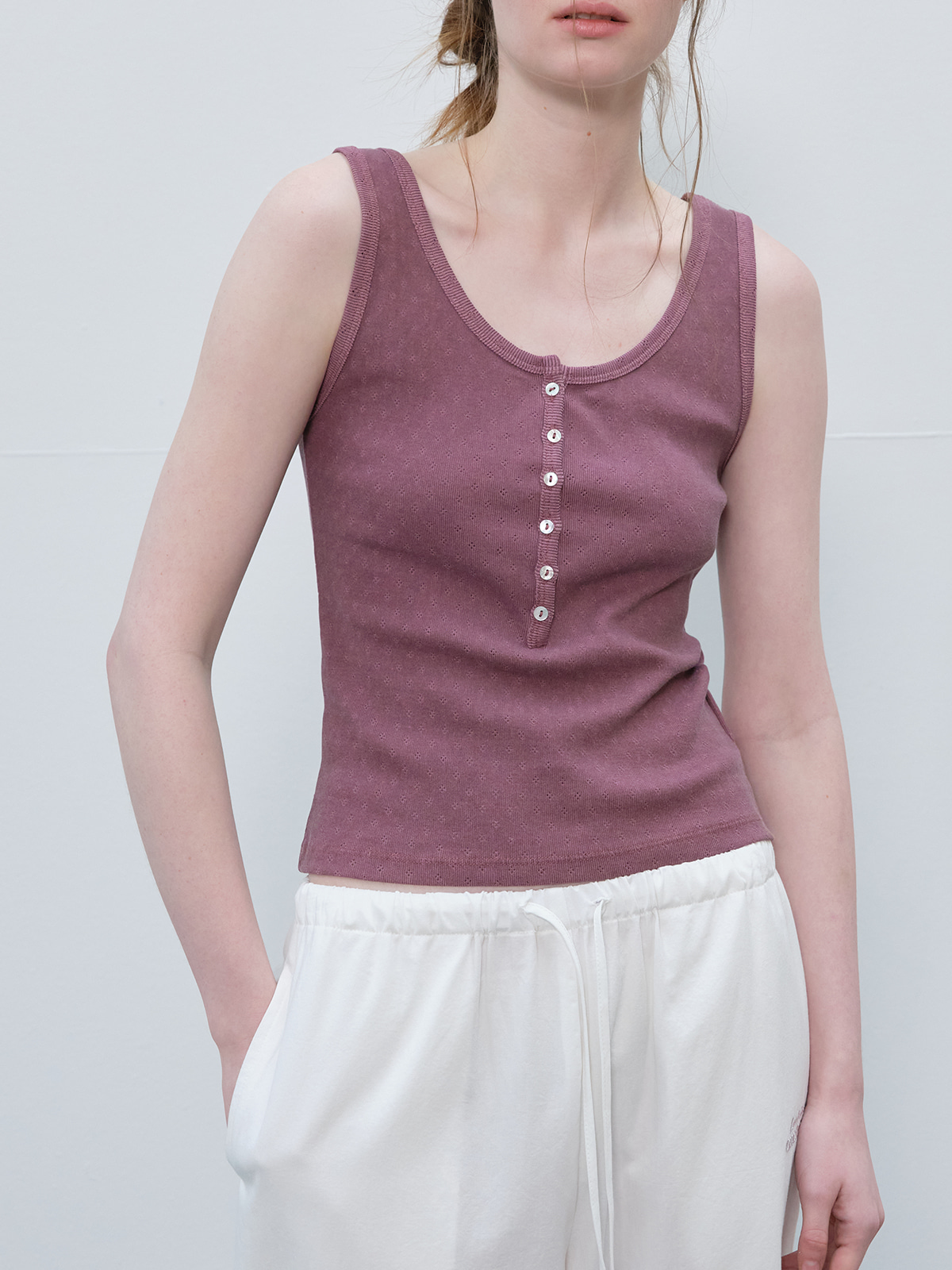 Washed button sleeveless top [FRSP06SL01]_Pink