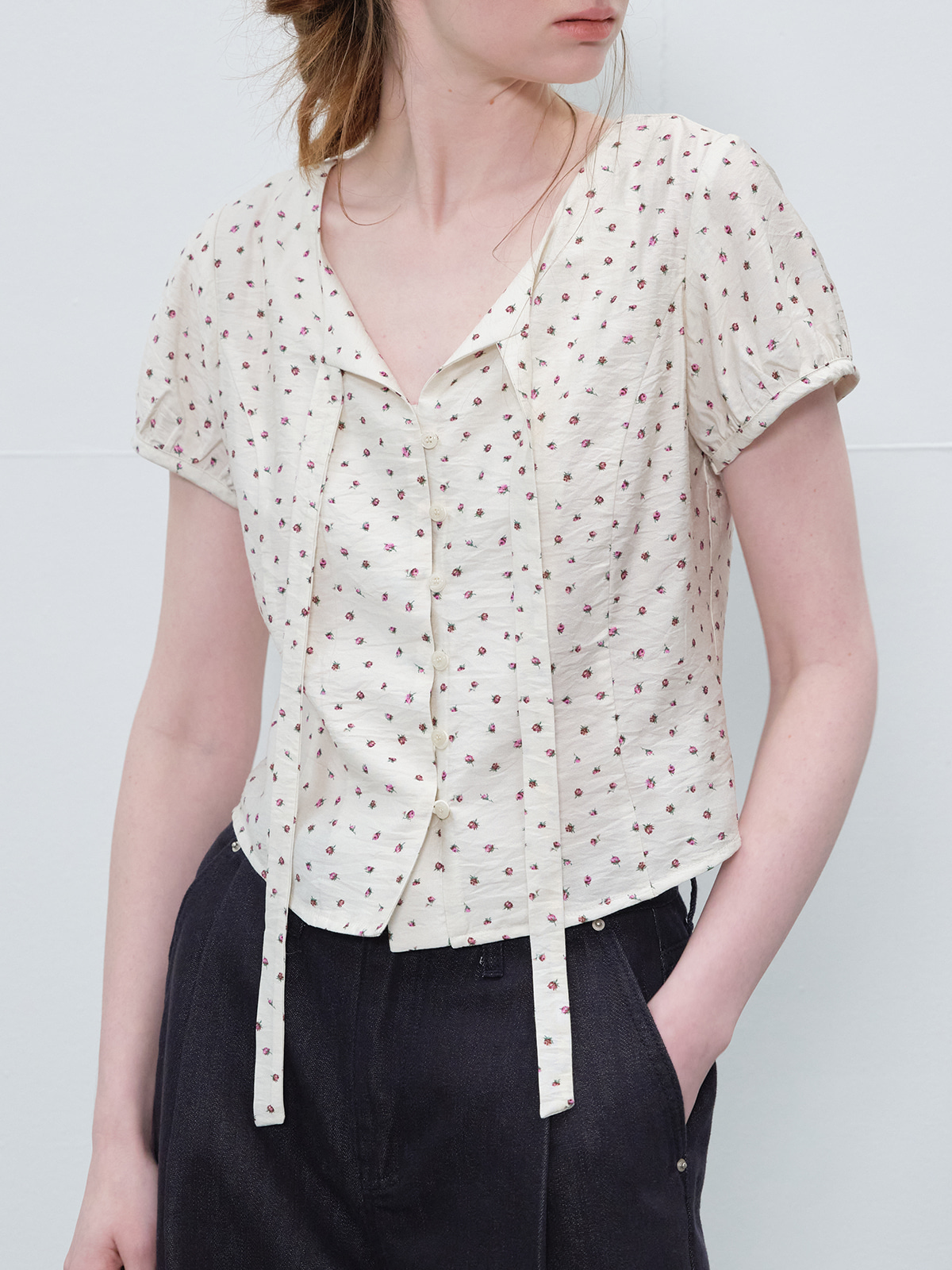 Flower tie crop blouse [FRSP06BL12]_Cream