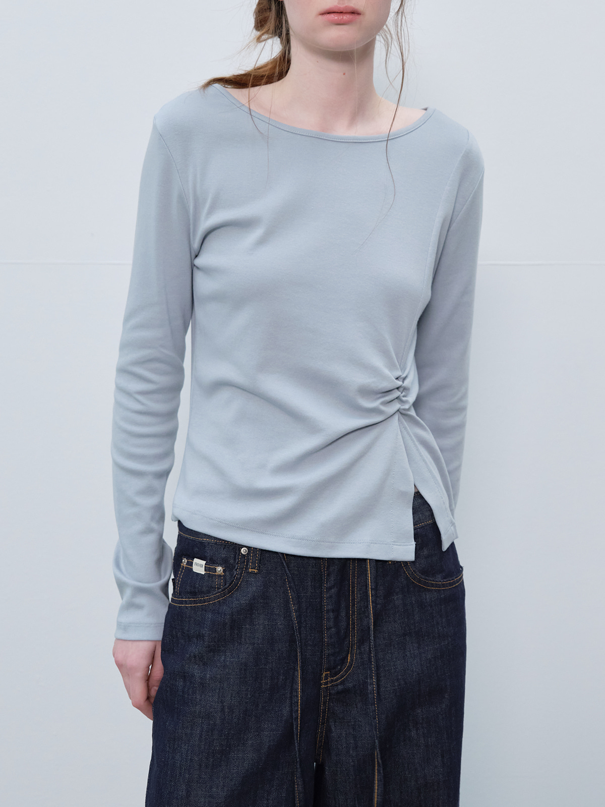 Twisted unbalanced t-shirt [FRSP06LT11]_Sky blue