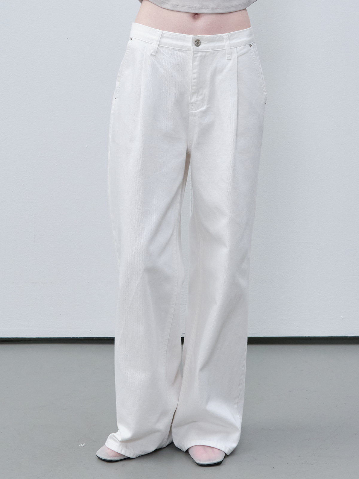 One tuck wide tencel denim pants [FRSP06DP04]_White