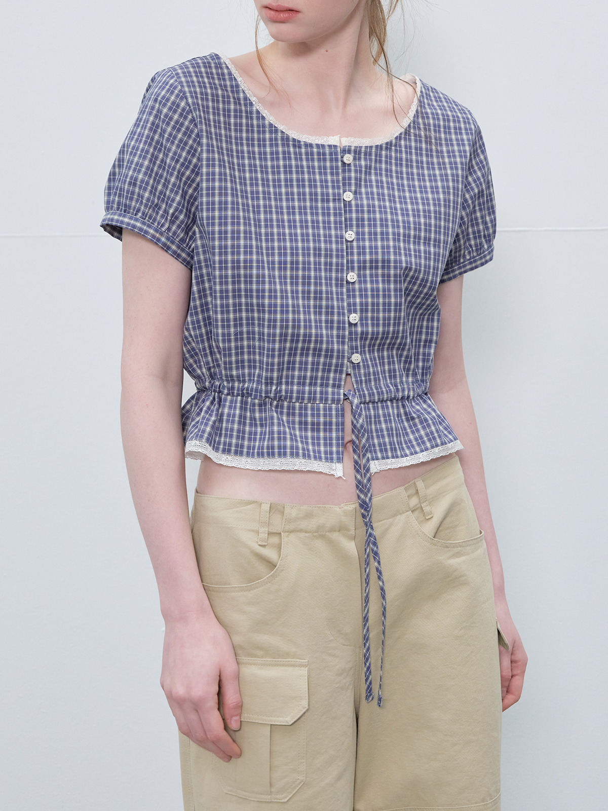 Check half button blouse [FRSP06BL01]_Blue