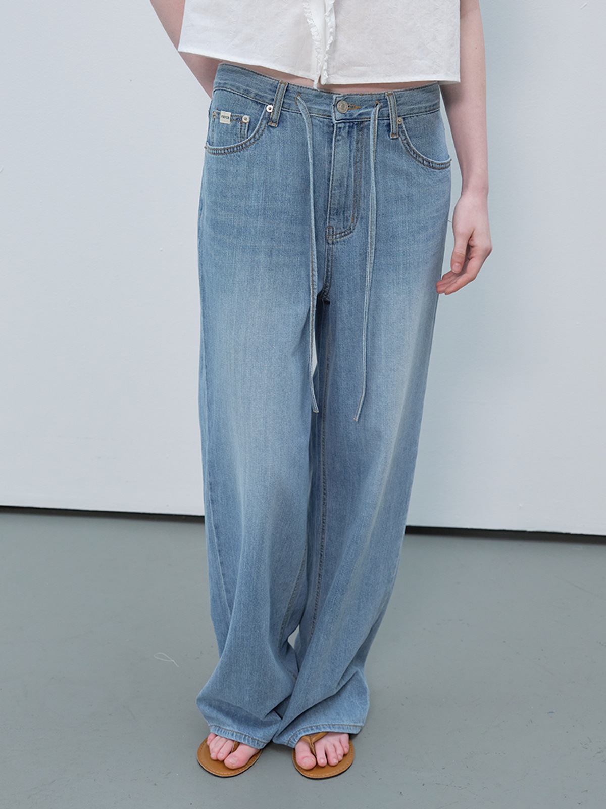 Summer string wide denim pants [FRSP06DP02]_Light blue
