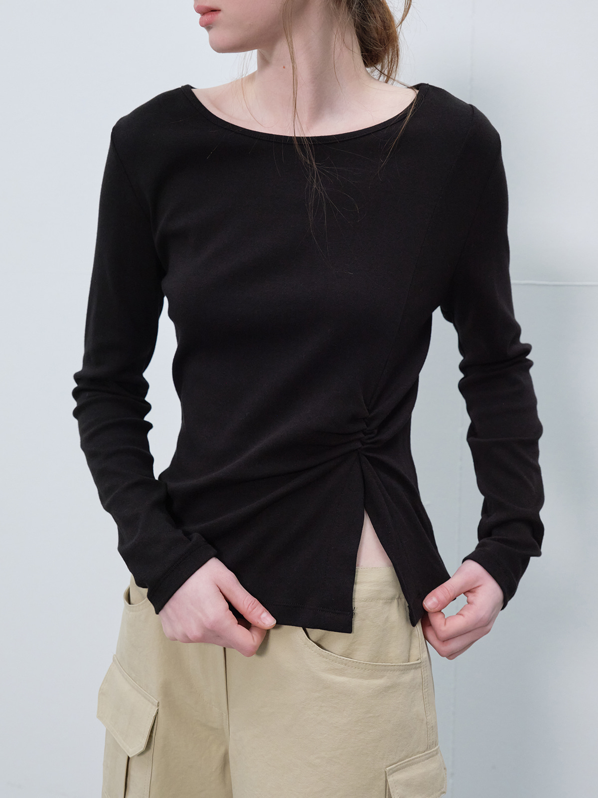 Twisted unbalanced t-shirt [FRSP06LT12]_Black