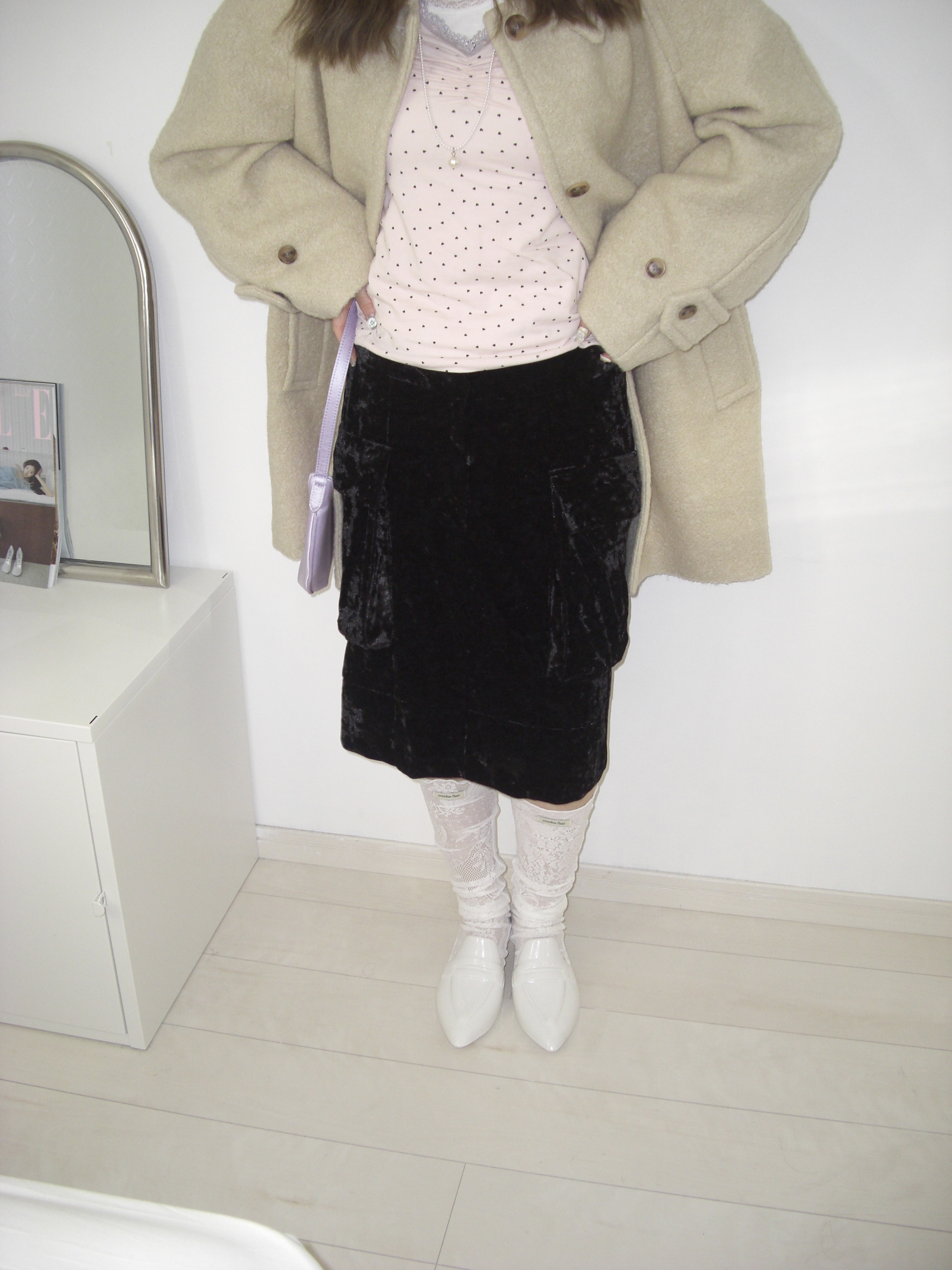 【購入特典】[yang x overdue flair] VELVET CARGO MIDI SKIRT_BLACK