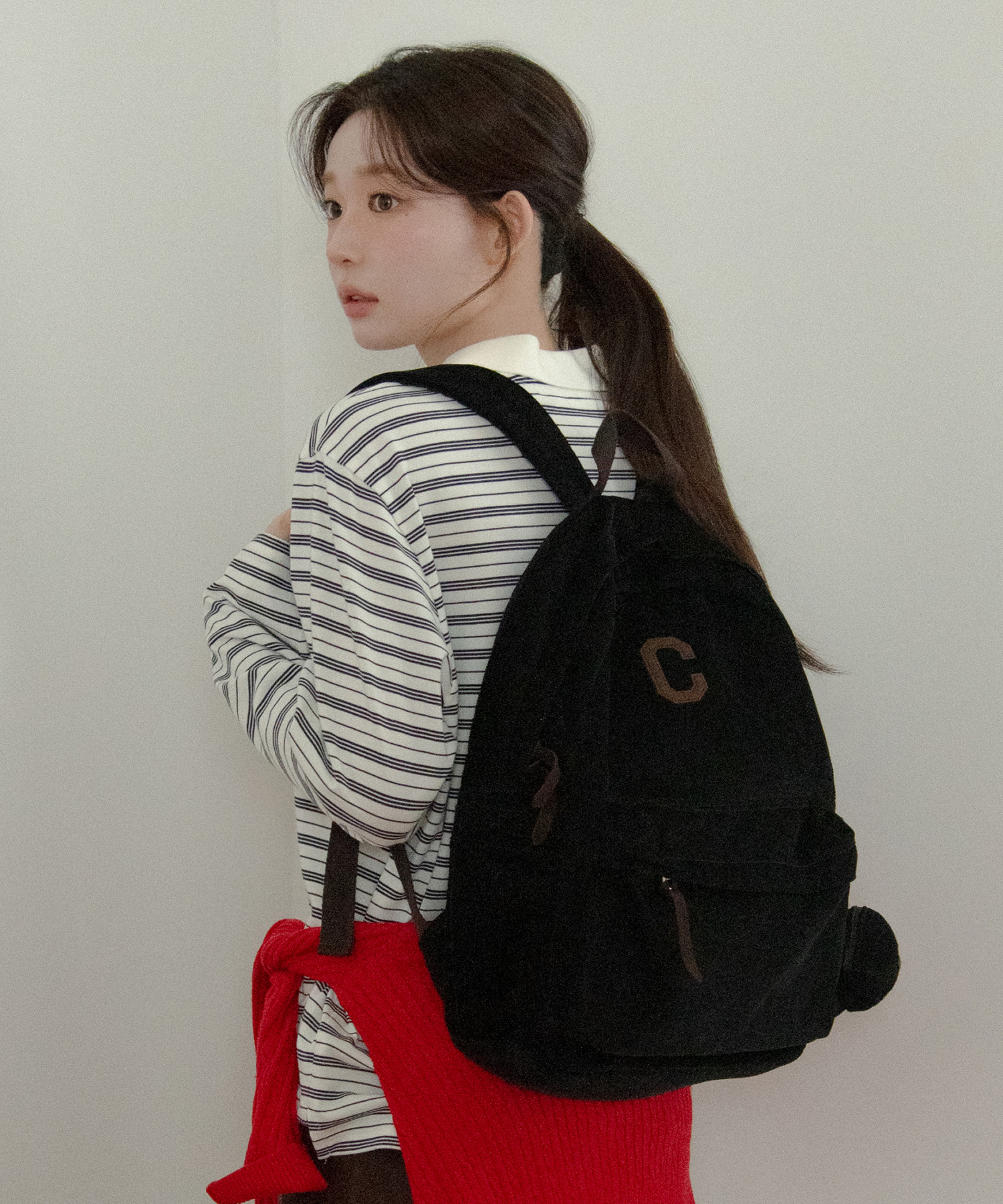 C LOGO CORDUROY BACKPACK - Black