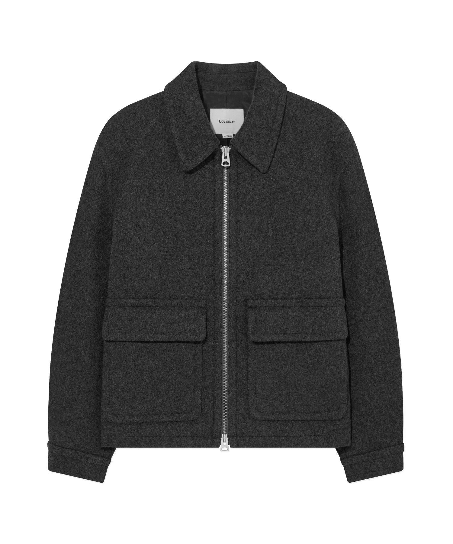 WOOL COLLARED ZIP-UP HALF COAT - Charcoal