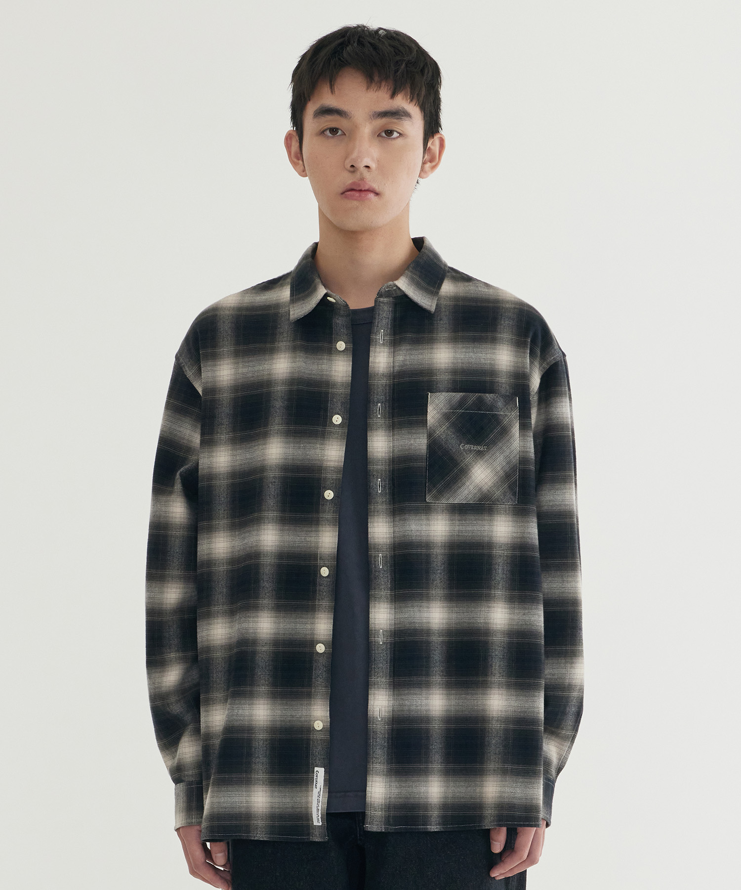 BRUSHED OMBRE CHECK SHIRT - Charcoal