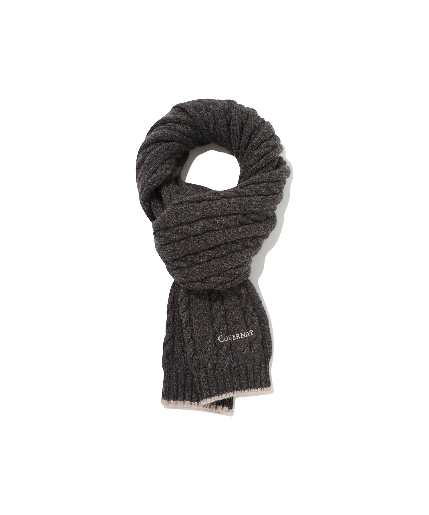 LOGO CABLE LAMBS WOOL MUFFLER - Brown