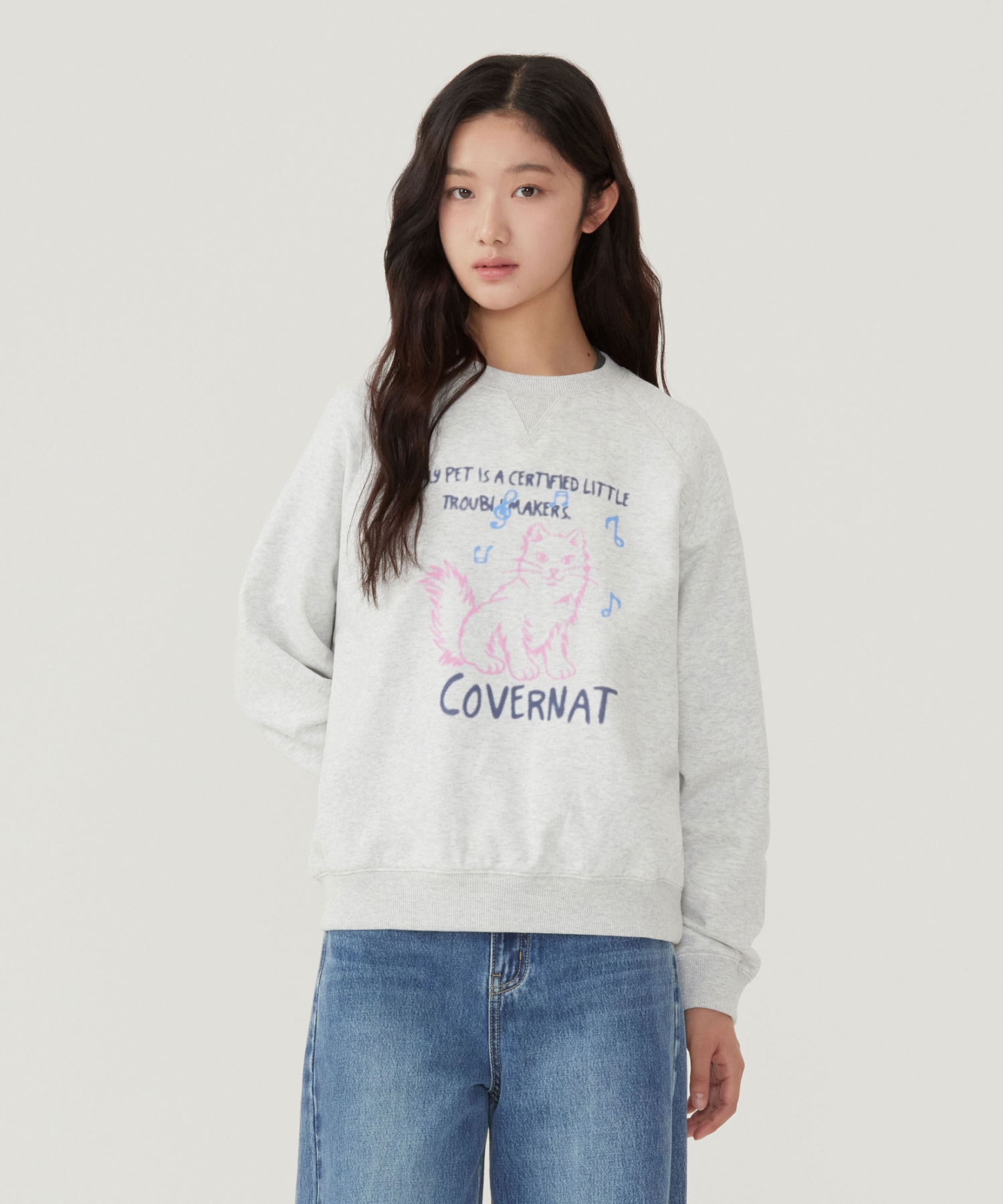 WOMEN CAT GRAPHIC SWEATSHIRT - Heather Gray
