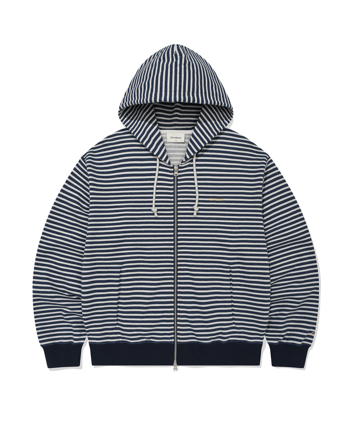 SMALL LOGO STRIPE ZIP-UP HOODIE - Dark Navy