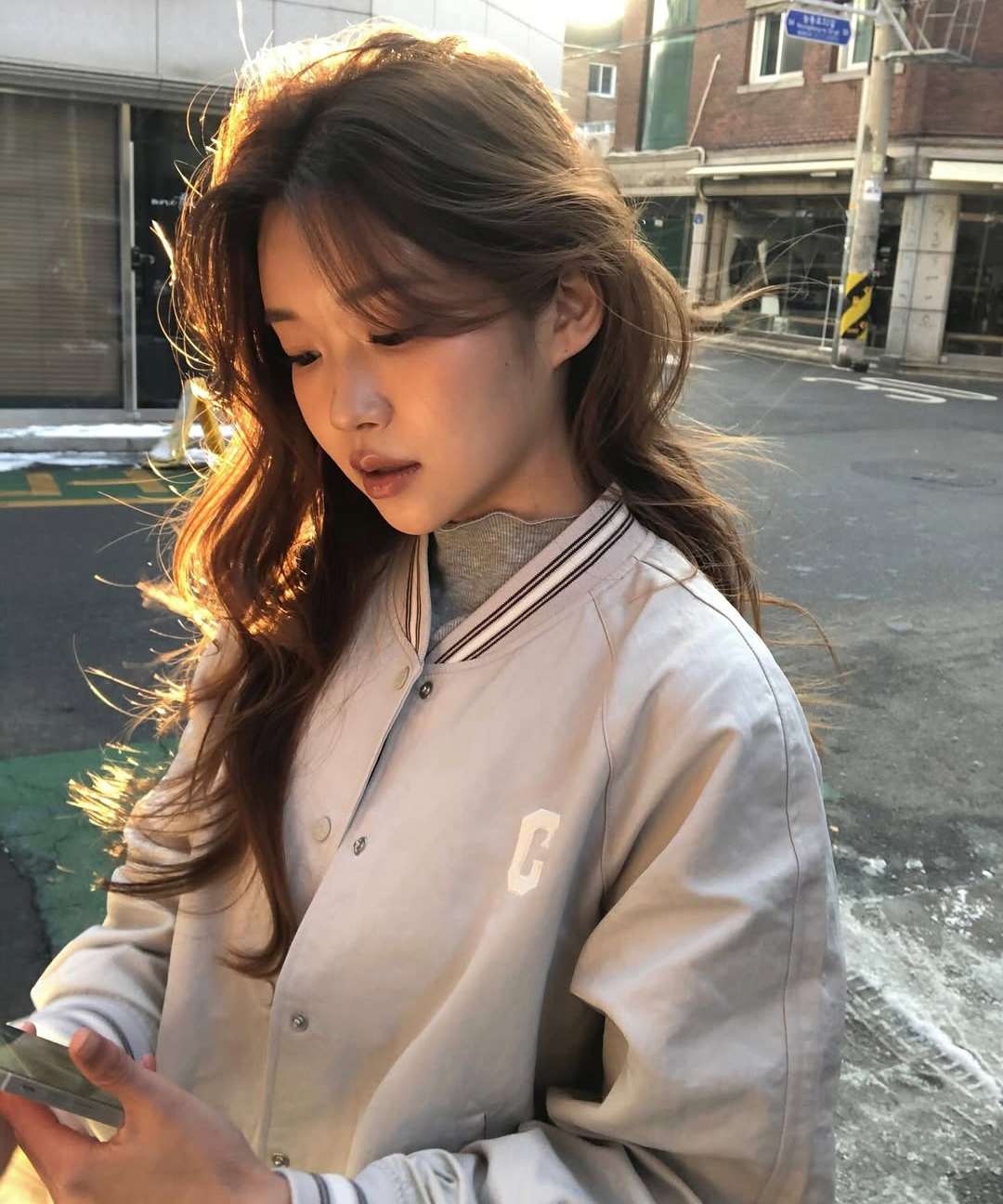 WOMEN VARSITY JACKET - Light Gray