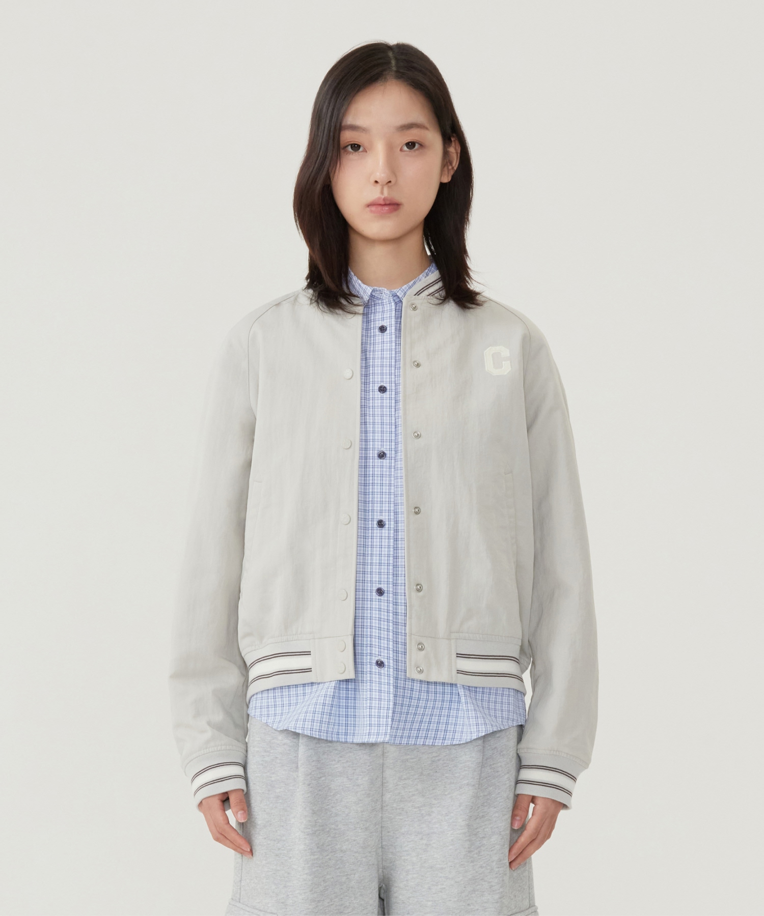 WOMEN VARSITY JACKET - Light Gray