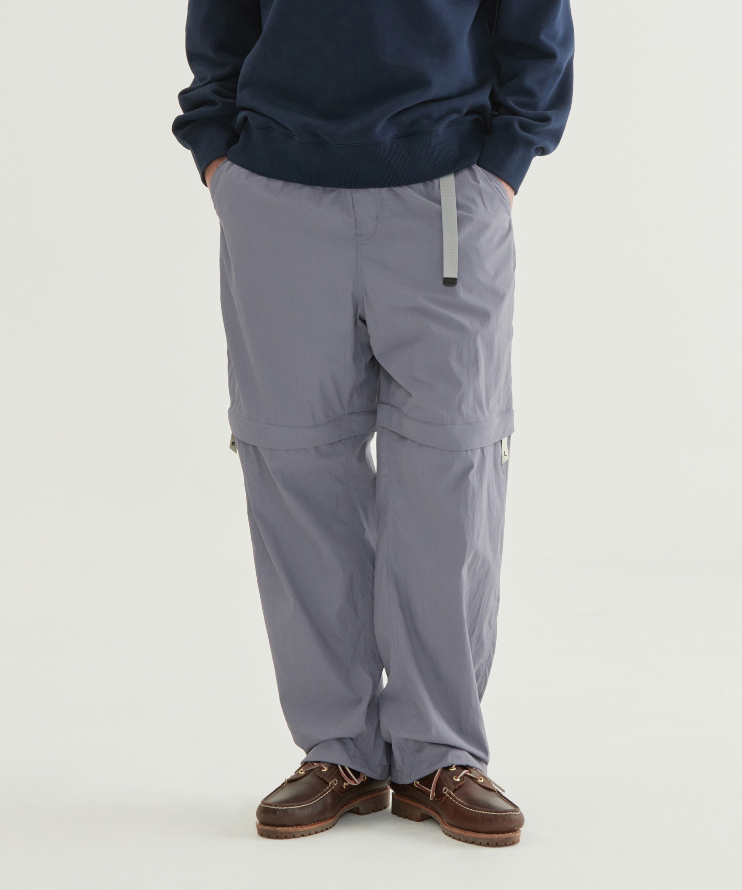 SEMI-WIDE DETACHABLE NYLON EASY PANTS - Dark Pupple