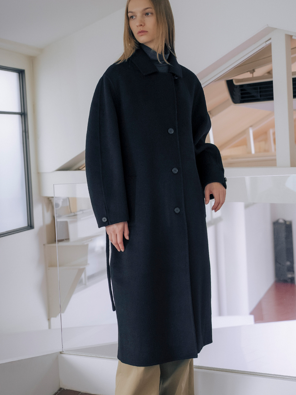 WOOL100 cocoon sleeve handmade coat TIWT01CT08_Black
