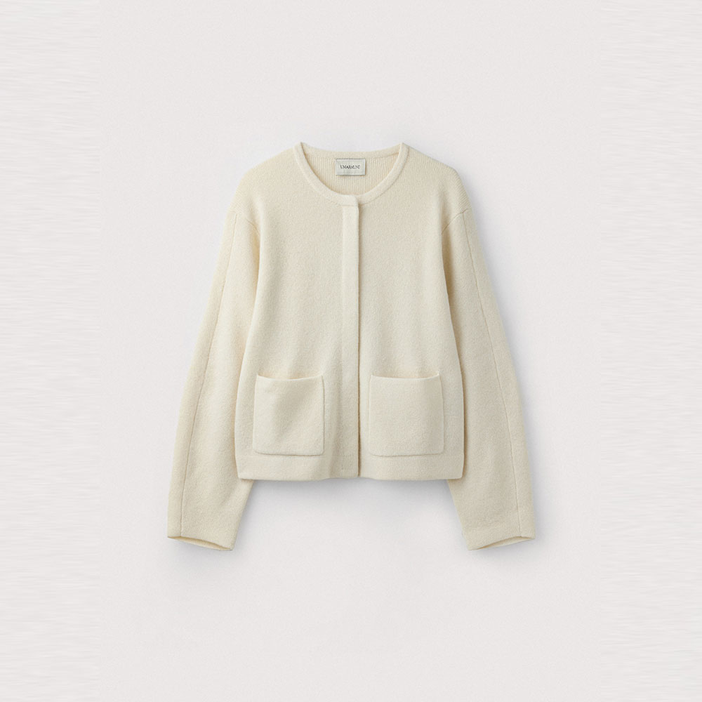 Yak Blended Crew Neck Cardigan_Snow