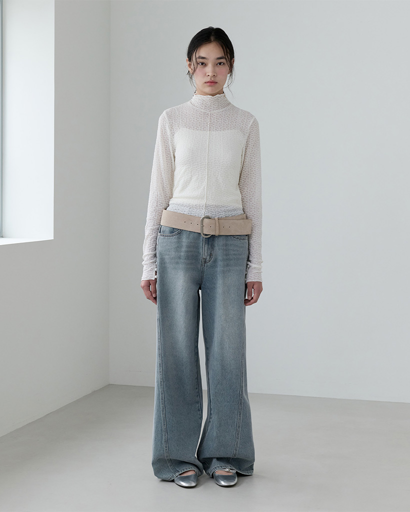 CURVED RIVET WIDE DENIM PANTS BLUE | ファッション通販サイト NUGU