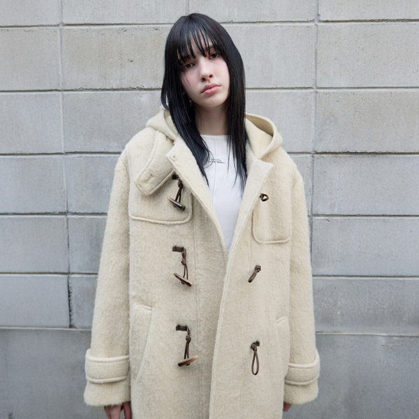 HOOD DUFFLE HALF COAT LIGHT BEIGE