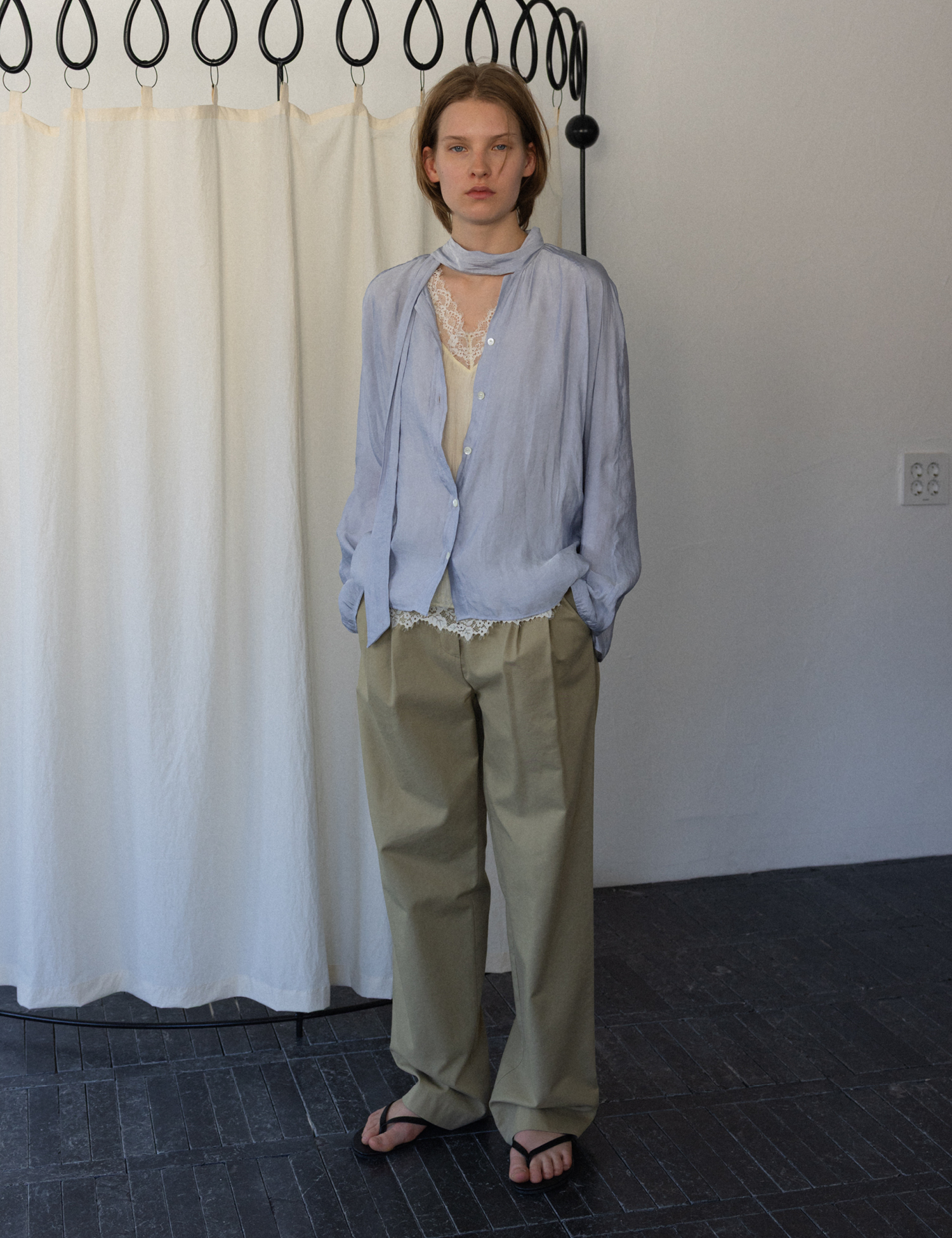 Cecile Tie Blouse (Gray Blue)