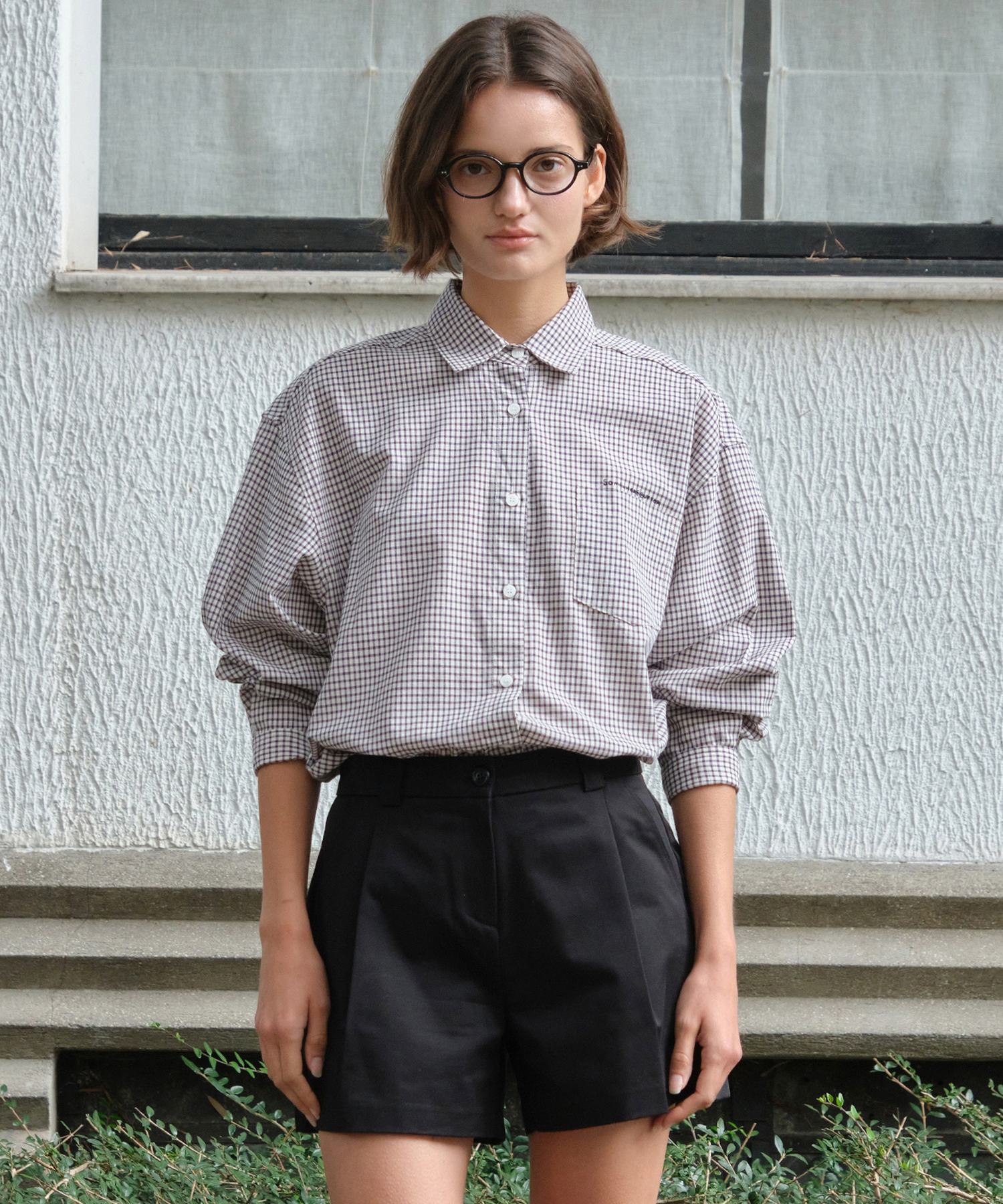 Check Heart Point Over-Fit Shirt - Navy