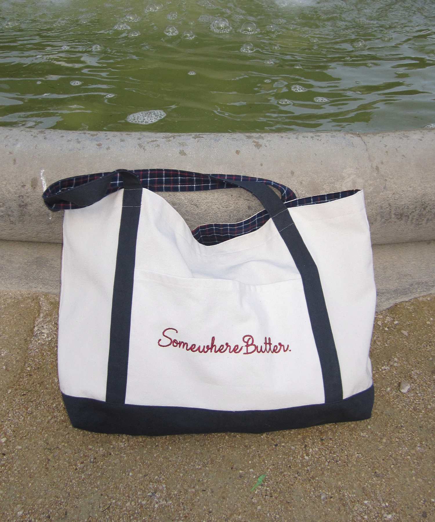 [28日10時販売終了]Check Letter Reversible Bag-ivory(navy)