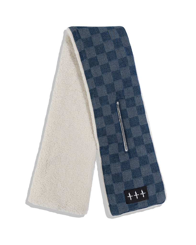 Checkerboard Fleece Muffler - Deep Blue