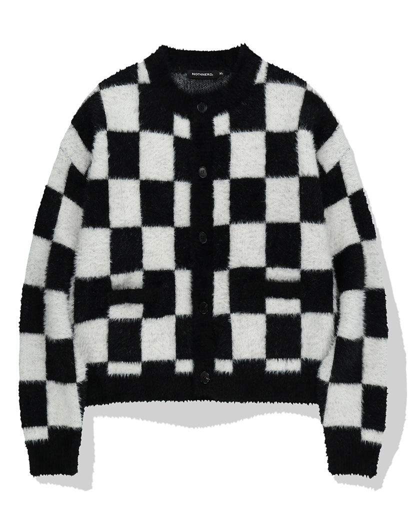 [nugu限定商品] Checkerboard Mohair Cardigan - Black | ファッション通販サイト NUGU