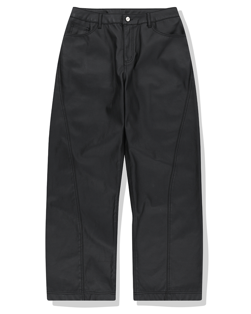 Coated Curved Pants - Black
